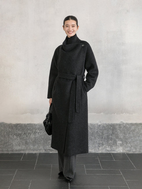 Asymmetric Wool Wrap Coat